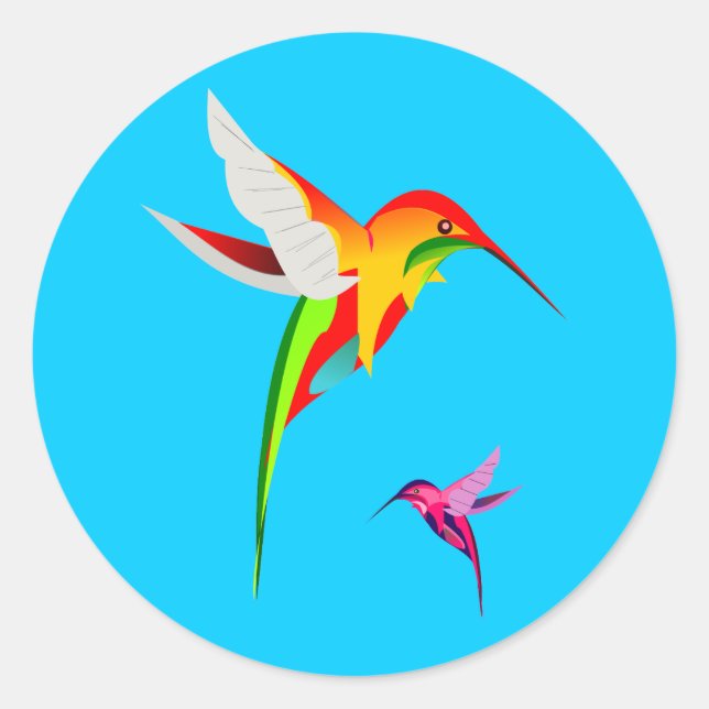Pegatina Redonda Amantes Hummingbirds Adorables (Anverso)