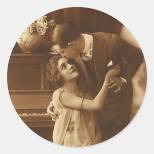 Pegatina Redonda Amantes Vintage, Amamos la Música Romántica