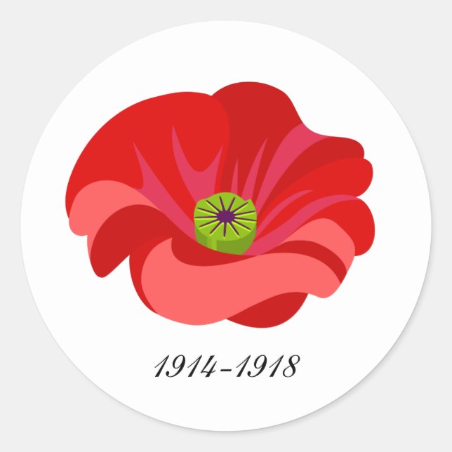 Pegatina Redonda Amapola roja conmemorativa (Anverso)