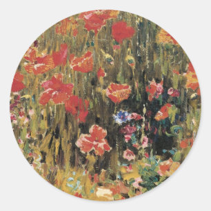 Pegatina Redonda Amapolas por Robert Vonnoh, Impresionismo Antiguo