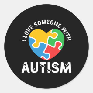 Pegatina Redonda Amar a alguien con autismo rompecabezas del corazó