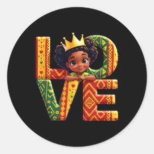Pegatina Redonda Amar a los niños pequeños Chicas afroamericanos de