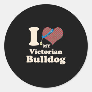 Pegatina Redonda Amar a mi dueño de perro de corazón de Bulldog vic