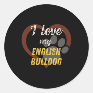 Pegatina Redonda Amar a mi perro Bulldog inglés