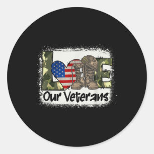 Pegatina Redonda Amar a nuestros veteranos Día de los Veteranos en