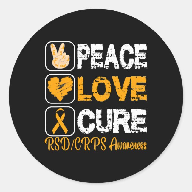 PEGATINA REDONDA AMAR A PEACE CURE RSD CRPS CONCIENCIACIÓN (Anverso)