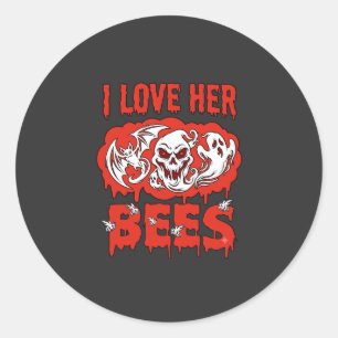Pegatina Redonda Amar a sus abejas calavera murciélago fantasma got