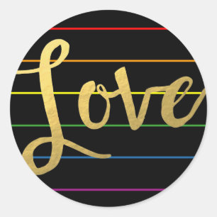 Pegatina Redonda Amar al arcoiris Pinstripe Relieve metalizado dora
