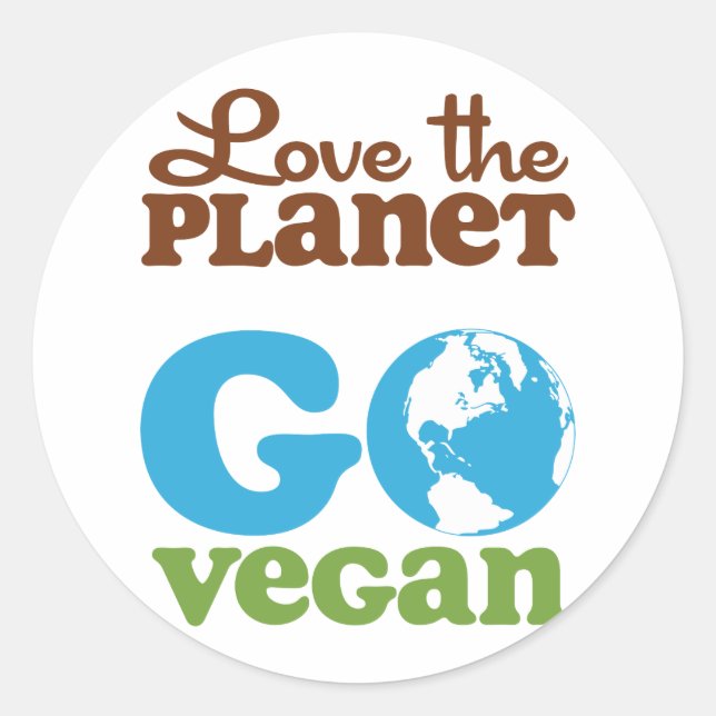 Pegatina Redonda Amar al planeta Go Vegan (Anverso)