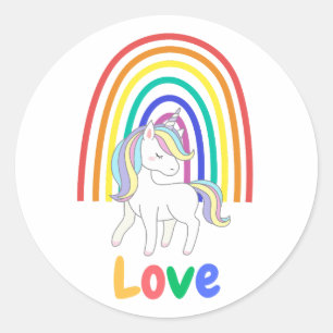 Pegatina Redonda Amar el arco iris unicornio