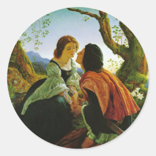 Pegatina Redonda Amar el beso pareja romántica espada medieval Hesp