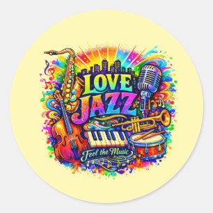 Pegatina Redonda Amar el Jazz - sentir la música