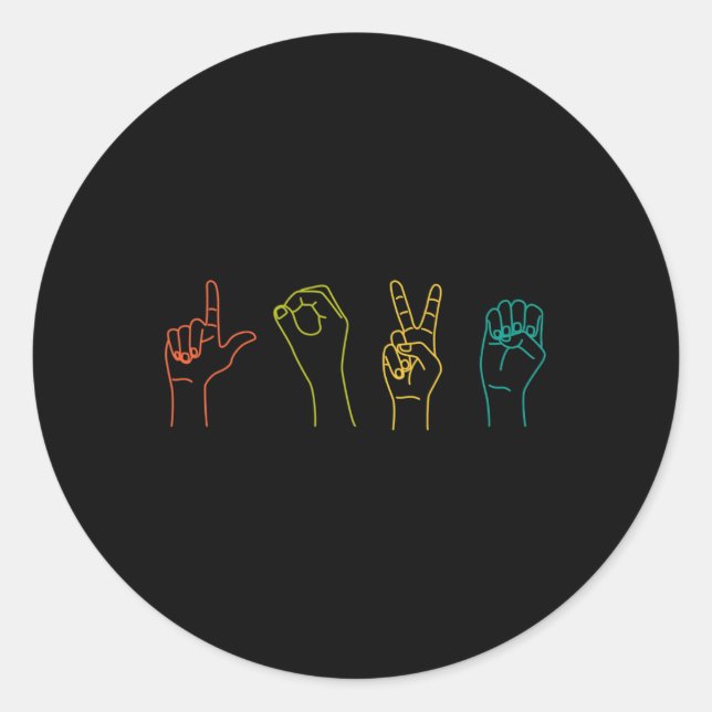 Pegatina Redonda Amar el lenguaje del Rótulo ASL Alfabet Día de San (Anverso)