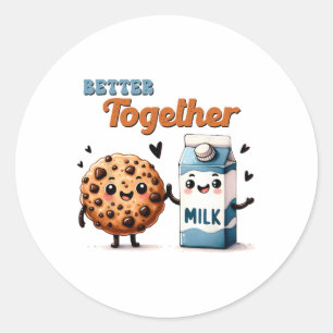 Pegatina Redonda Amar Juntos Leche Y Galletas Amor Por La Comida De
