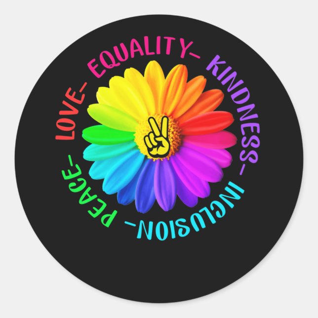 Pegatina Redonda Amar la Amabilidad de la Paz Inclusión Signo de Pa (Anverso)