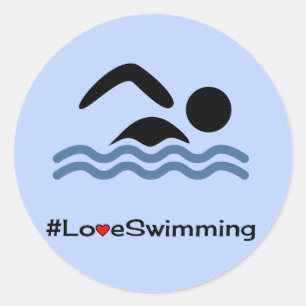 Pegatina Redonda Amar la leyenda de natación azul
