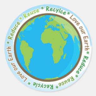 Pegatina Redonda Amar nuestra Tierra: Reducir, reutilizar y recicla