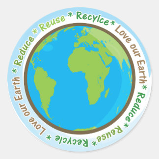 Pegatina Redonda Amar nuestra Tierra: Reducir, reutilizar y recicla