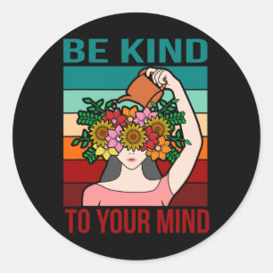 Pegatina Redonda Amar Su Mente Feliz Concienciación Sobre La Salud 