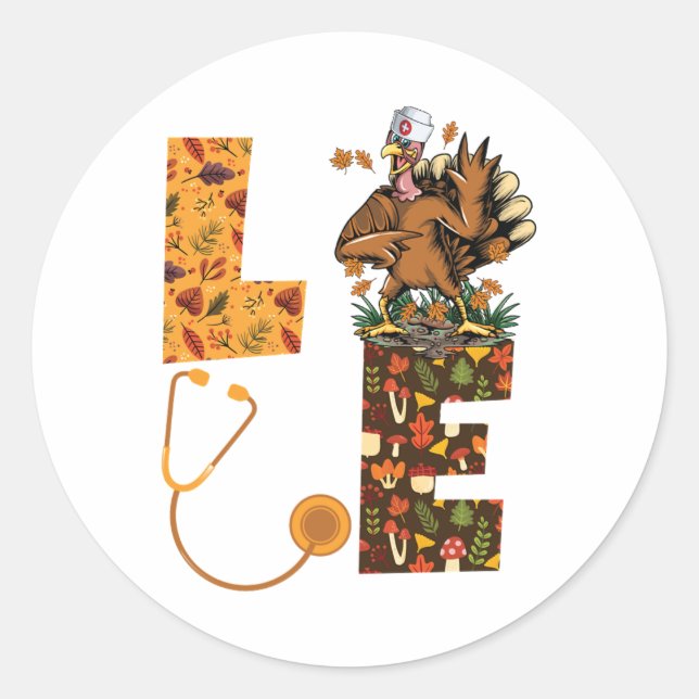 Pegatina Redonda Amar Turquía Stethoscope Enfermería Vida Acción de (Anverso)