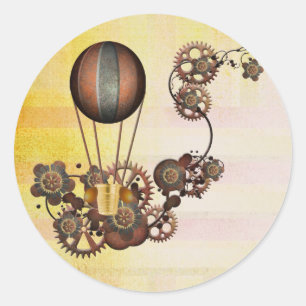 Pegatina Redonda Amarillo antiguo de globo de vapor