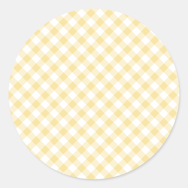 Pegatina Redonda Amarillo Canario de Gingham Retro (Anverso)
