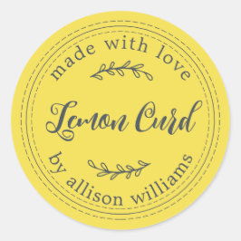 Pegatina Redonda Amarillo Cremoso de Limón Casero Rústico