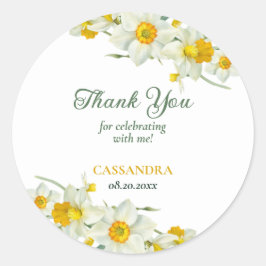 Pegatina Redonda Amarillo Daffodil Rustic Floral Cumpleaños