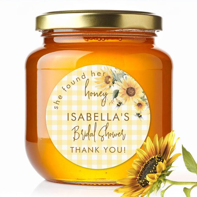 Pegatina Redonda Amarillo de Gingham Encontró su Miel Bridal Shower (Subido por el creador)