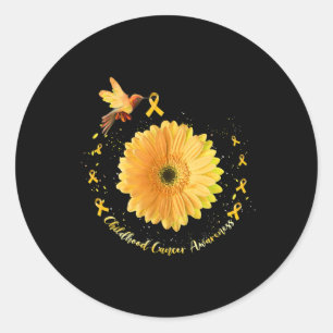 Pegatina Redonda Amarillo de girasol Colibrí Conciencia del cáncer
