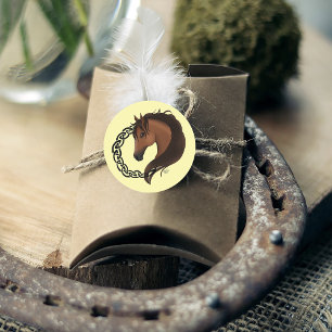 Pegatina Redonda Amarillo del caballo marrón celta