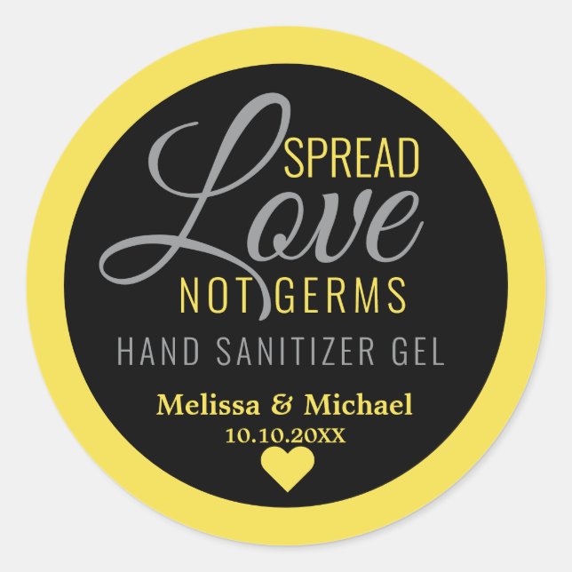 Pegatina Redonda Amarillo difunde la mano de amor Sanitizer el favo (Anverso)