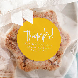 Pegatina Redonda Amarillo | Graduación Preppy Script Gracias