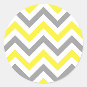 Pegatina Redonda Amarillo, Gris Dk Whm Gran Patrón ZigZag Chevron
