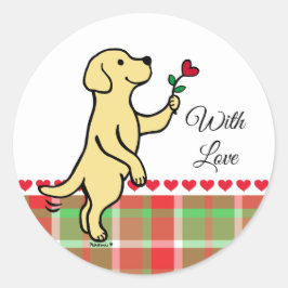 Pegatina Redonda Amarillo Labrador Tiny Heart Flower Valentine