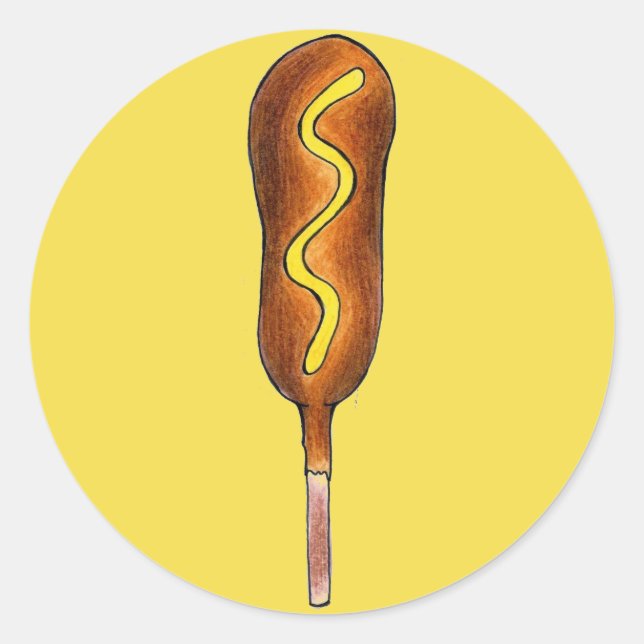 Pegatina Redonda Amarillo Mostaza Caluroso Perro Perro Perro Carnav (Anverso)