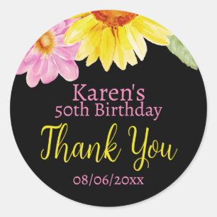 Pegatina Redonda Amarillo rosa amarillo girasol margarita favor flo