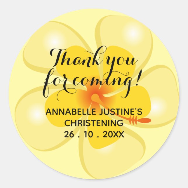 Pegatina Redonda ¡Amarillo suave GRACIAS POR VENIR! Cristalización (Anverso)
