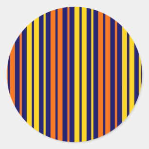 Pegatina Redonda Amarillo y rayas verticales naranjas azul marino