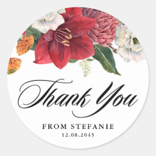 Pegatina Redonda Amaryllis botánico y Mamáes Cumpleaños Gracias