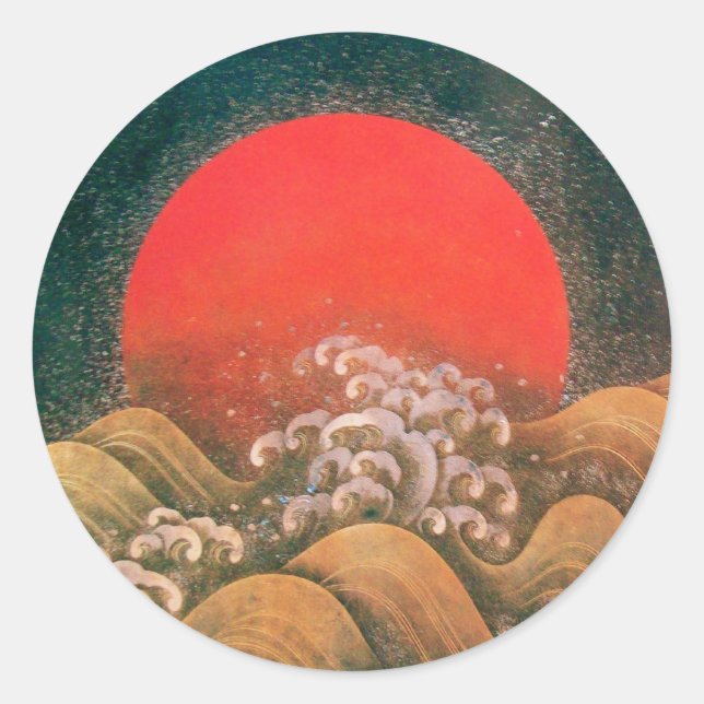 Pegatina Redonda AMATERASU , SUN GODDESS , rojo marrón negro (Anverso)