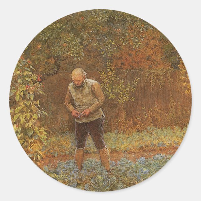 Pegatina Redonda Amateur (Coachman & Cabbages) por Frederick Walker (Anverso)