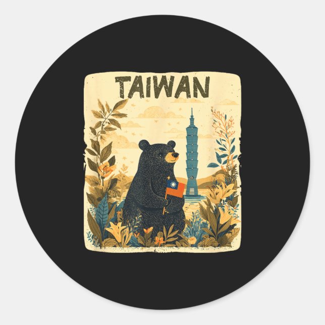 Pegatina Redonda Amazing Taiwan Graphic In Nature With Cute Bear  (Anverso)