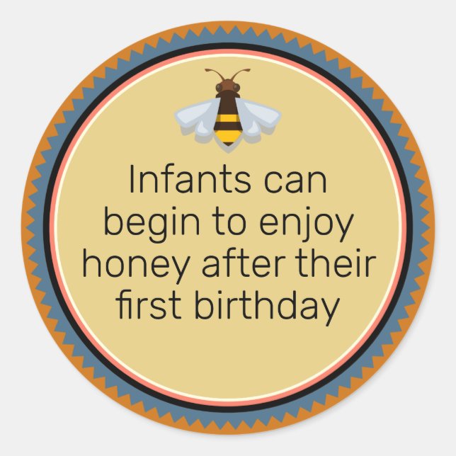 Pegatina Redonda Amber Aviso de infante de miel de abeja (Anverso)