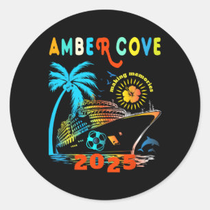 Pegatina Redonda Amber Cove 2025 Family Trip Friends Group Vacation