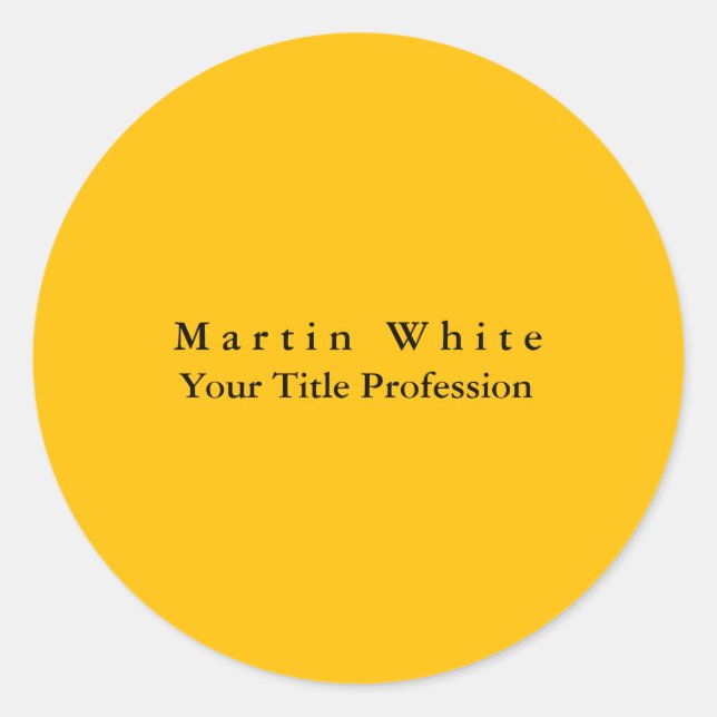 Pegatina Redonda Amber Yellow Plain Elegant Profesional (Anverso)