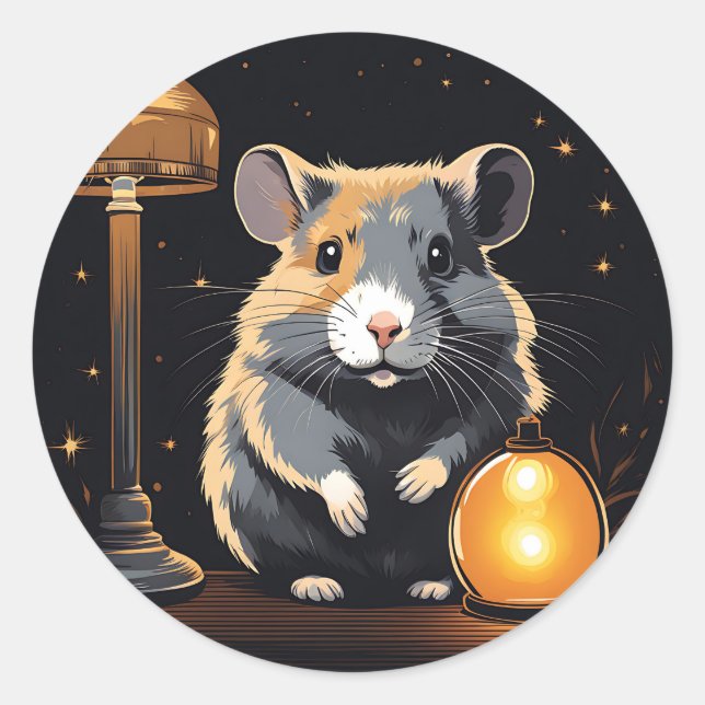 Pegatina Redonda Ambiente acogedor de Hamster (Anverso)