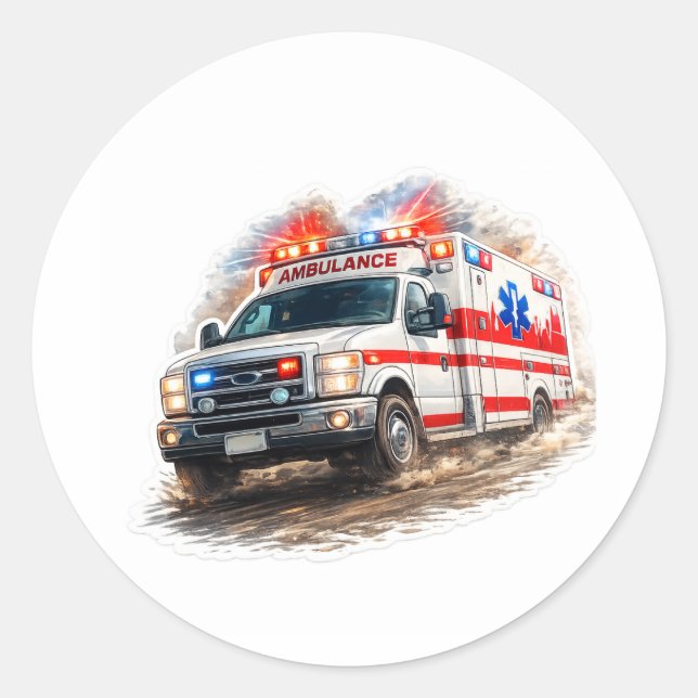 Pegatina Redonda Ambulance Rescue Hero (Anverso)
