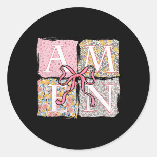 Pegatina Redonda Amen Floral Retro Versículo de la Biblia de Pascua