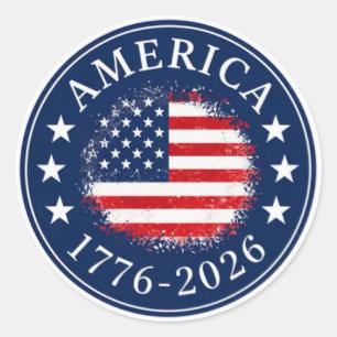 Pegatina Redonda América 1776 2026 250 Aniversario Patriótico USA 